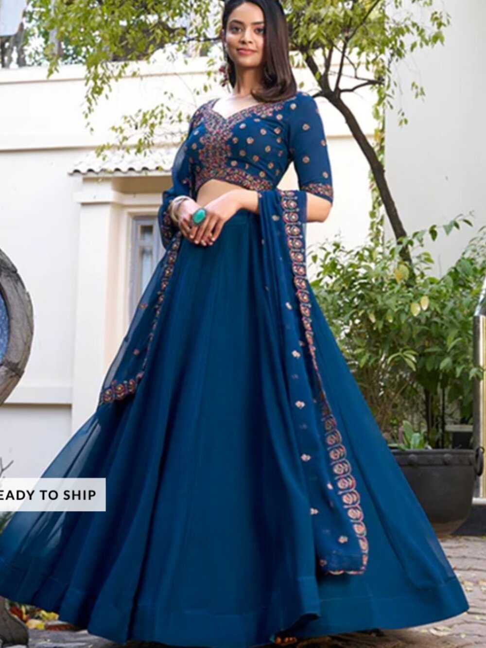 Blue Georgette Lehenga